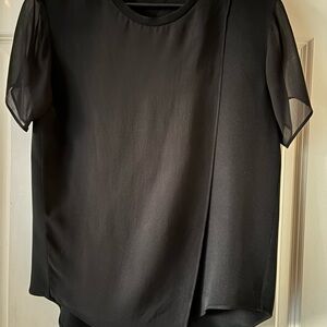 Theyskens' Theory Black Asymmetrical Short Sleeve Blouse